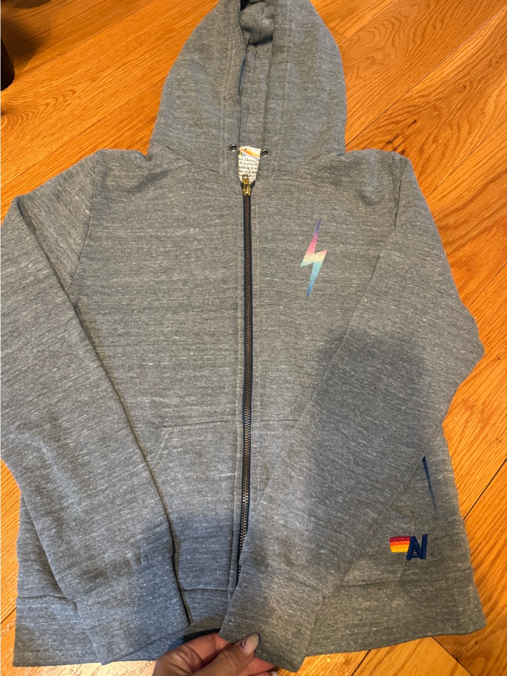 Aviator Nation Grey Kids Zip Hoodie with Rainbow Lightning
